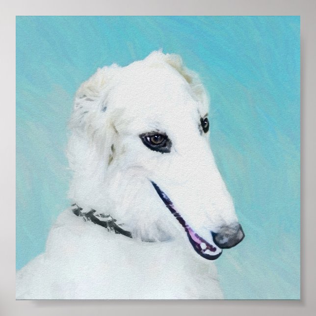 Affiche Peinture de Borzoi (Blanc) - Joli Chien d'origine (Devant)
