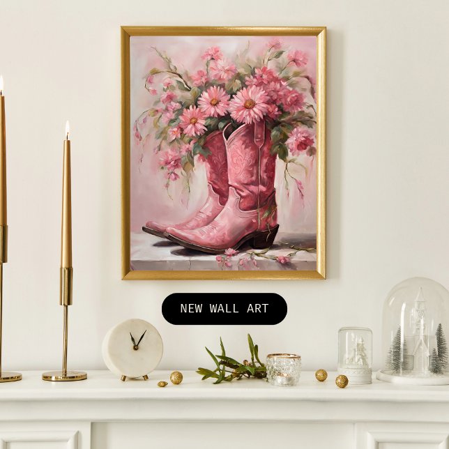 Affiche Peinture de bottes de cowgirl rose (Créateur téléchargé)