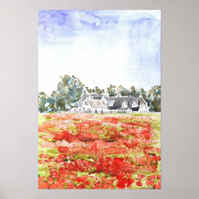Affiche peinture de champ de coquelicots de la campagne an (Devant)