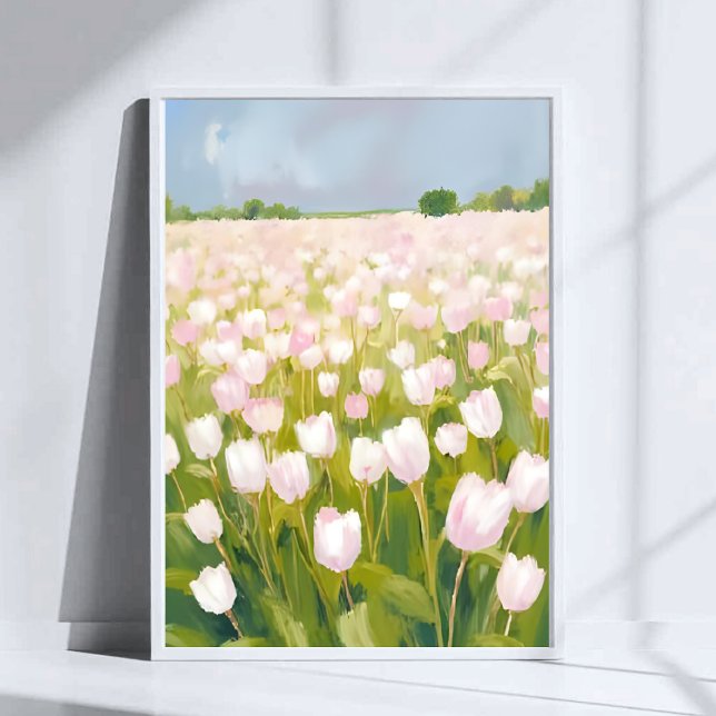 Affiche Peinture de champ de fleurs de tulipes blanches à  (Créateur téléchargé)