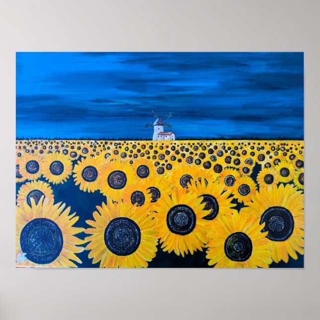 Affiche Peinture de champ de tournesol par Alfred Fox (Devant)