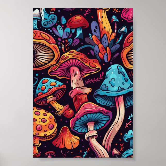 Affiche Peinture de champignons Trippy (Devant)