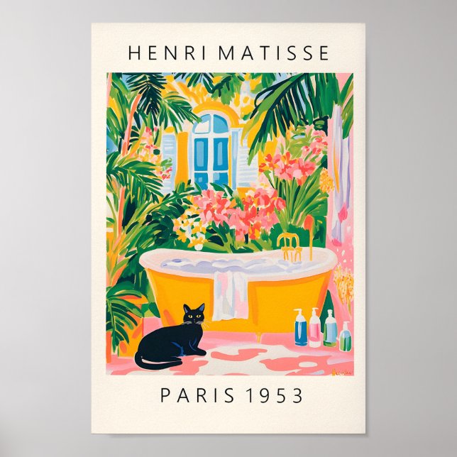 Affiche Peinture De Chat Noir, Décor De Salle De Bains Ins (Devant)