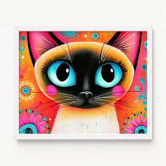 Affiche Peinture de chat siamois rose et orange en gros pl