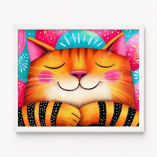 Affiche Peinture de chat tabby endormi rose et orange