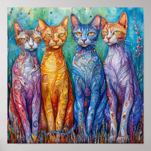 Affiche Peinture de chats colorés mignons