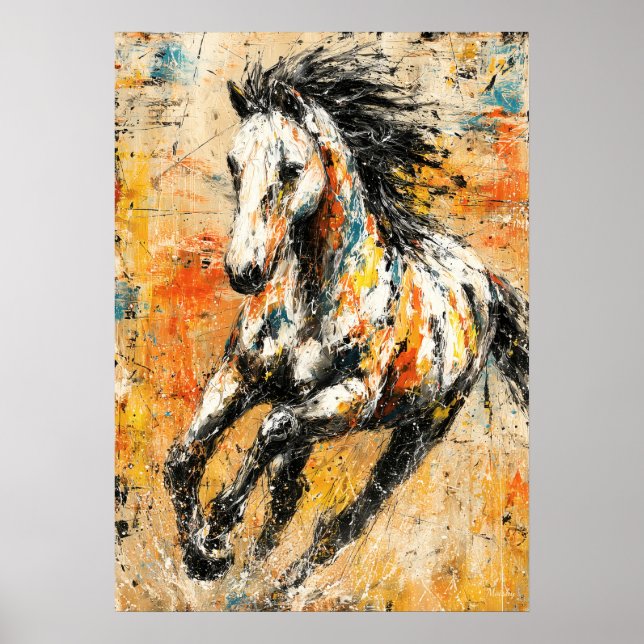 Affiche Peinture de cheval expressionniste abstraite dynam (Devant)