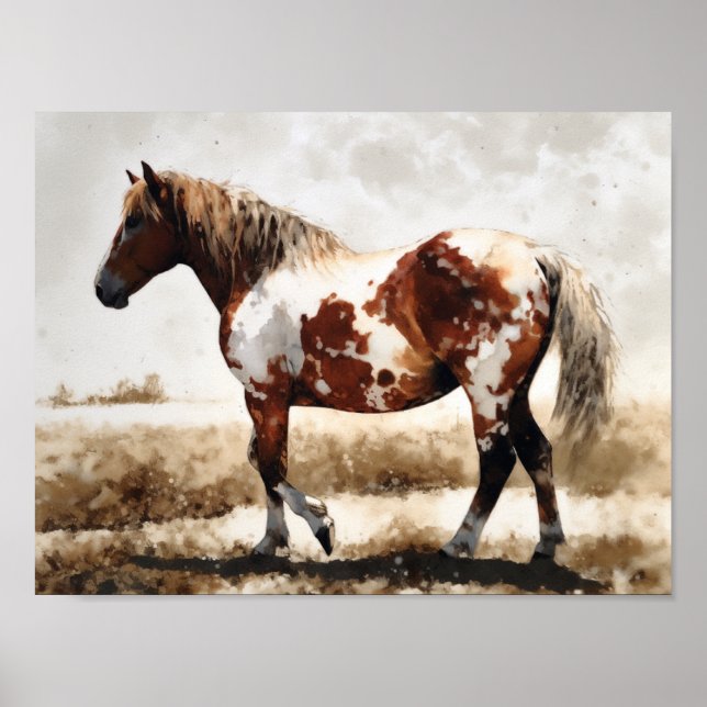 Affiche Peinture de cheval Mustang Pinto (Devant)