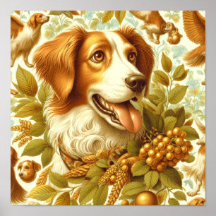 Affiche Peinture de chien breton vintage