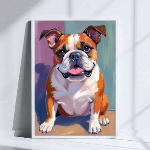 Affiche Peinture de chien Bulldog fantaisiste aquarelle