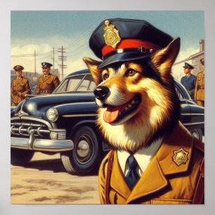 Affiche Peinture de chien de police rétro