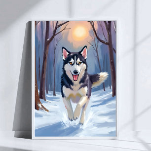 Affiche Peinture de chien Husky sibérien Art d'hiver
