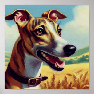 Affiche Peinture de chien Whippet rétro