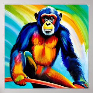 Affiche Peinture de chimpanzé   Chimpanzé arc-en-ciel colo