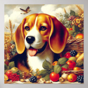 Affiche Peinture de chiot Beagle vintage