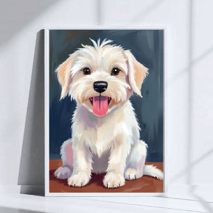Affiche Peinture de chiot maltais chien blanc
