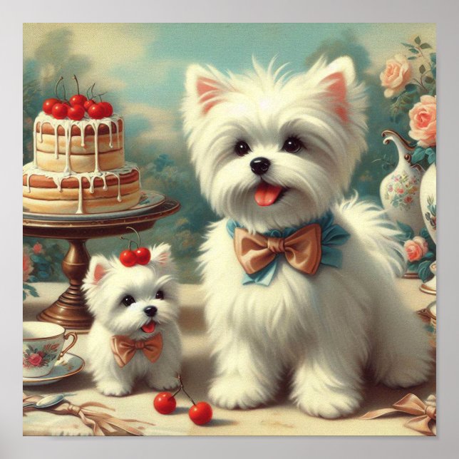 Affiche Peinture de chiot maltais mignon (Devant)