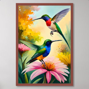Affiche Peinture de colibri : Couple Dancing Parmi Les Fle