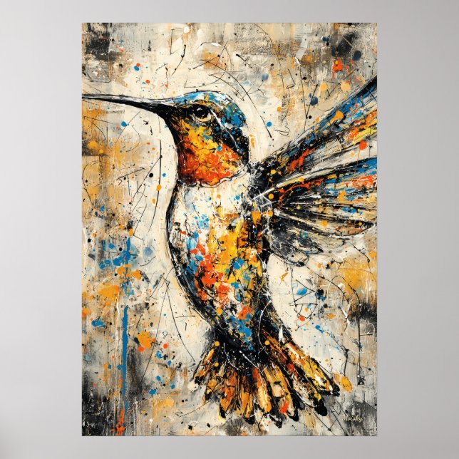 Affiche Peinture de colibri expressionniste abstraite mode (Devant)