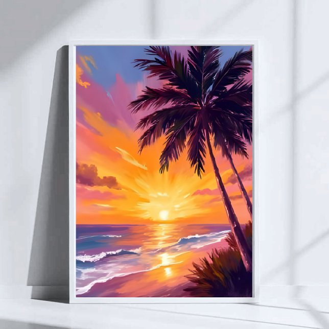 Affiche Peinture de coucher de soleil sur la plage d'Hawai (Créateur téléchargé)