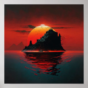 Affiche Peinture de coucher de soleil sur une île mignonne