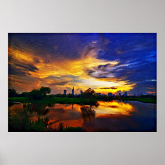Affiche Peinture de couleurs abstraites | Coucher de solei