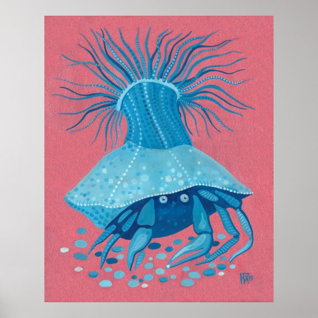 Affiche Peinture de Crabes Hermites Mer Océan Animaux Sous (Devant)