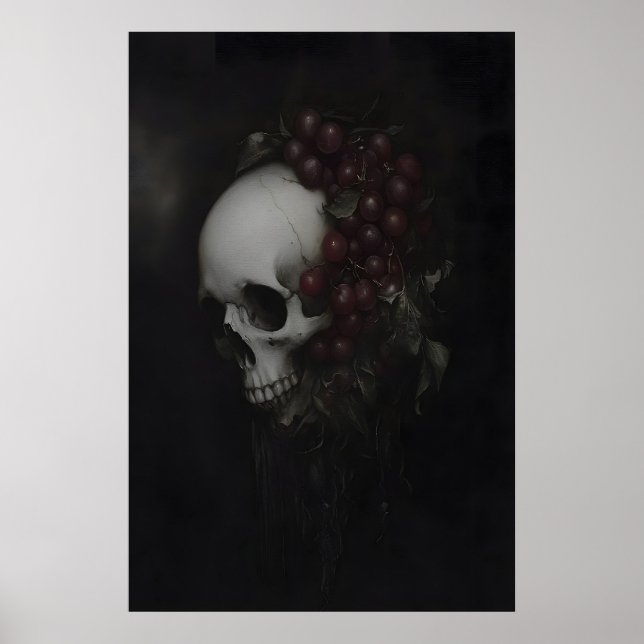 Affiche Peinture de crâne gothique sombre Nature morte Van (Devant)