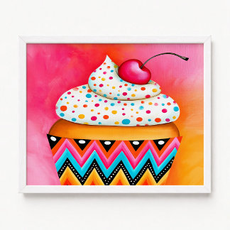 Affiche Peinture de cupcake rose et orange féminine
