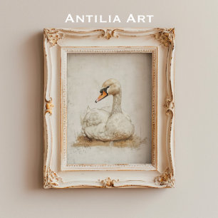 Affiche Peinture de cygne solitaire Moody Rustic Bird