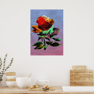 Affiche Peinture de fleur de rose épanouie en holographie 