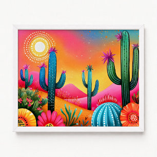 Affiche Peinture de fleurs de cactus Saguaro rose orange