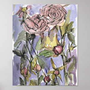Affiche Peinture de fleurs de jardin d'hiver aux roses Cam