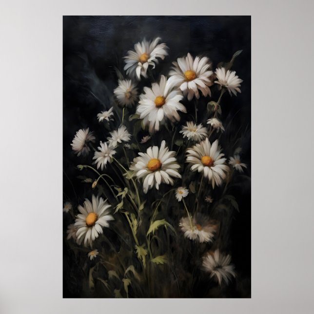 Affiche Peinture de fleurs de marguerites, Dark Academia,  (Devant)