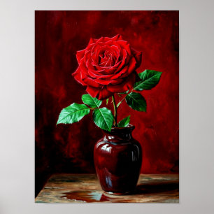 Affiche Peinture de fleurs de rose rouge 