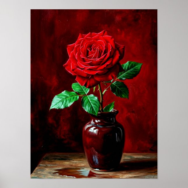 Affiche Peinture de fleurs de rose rouge  (Devant)