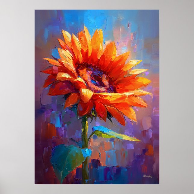 Affiche Peinture de fleurs Impressionniste de tournesol co (Devant)