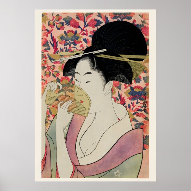 Affiche Peinture de geisha de l'ère Edo Fleurs et Beauté (Devant)