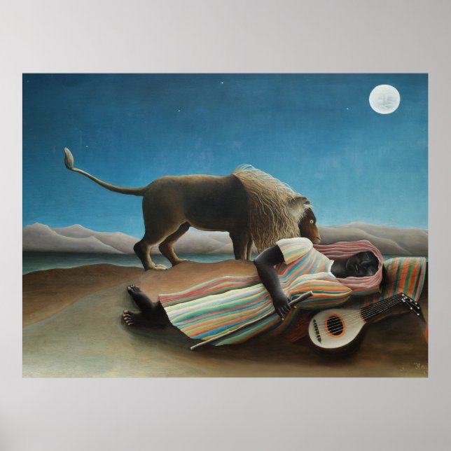 Affiche Peinture de Henri Rousseau La Bohémienne endormie  (Devant)
