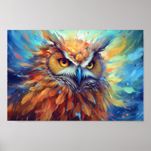 Affiche Peinture de hibou Aquarelle colorée Art Abstrait