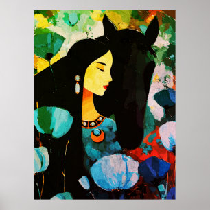 Affiche Peinture de la Femme Turquoise et du Cheval
