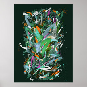 Affiche Peinture de la forêt nocturne