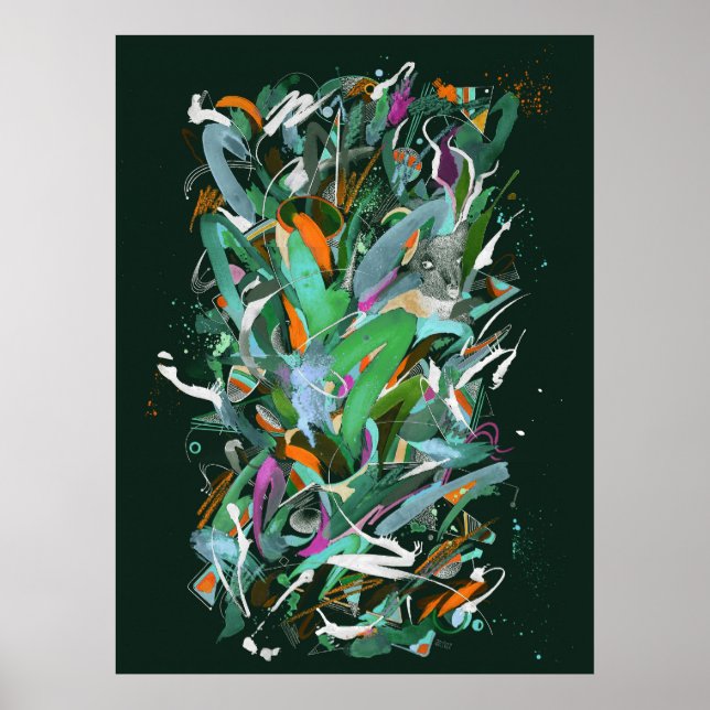 Affiche Peinture de la forêt nocturne (Devant)