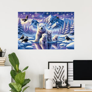 Affiche Peinture de la scène neigeuse de la famille des ou