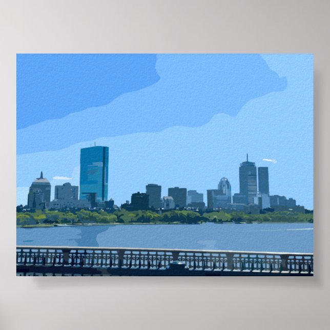 Affiche Peinture de la skyline de Boston sur la rivière Ch (Devant)