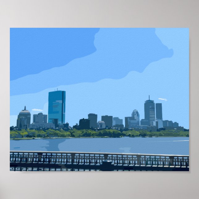 Affiche Peinture de la skyline de Boston sur la rivière Ch (Devant)