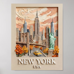 Affiche Peinture de la skyline texturée 3D vintage de la v