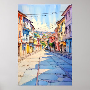 Affiche Peinture de la vieille rue de Tirana en Albanie