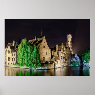 Affiche Peinture de la vieille ville de Bruges et tour du