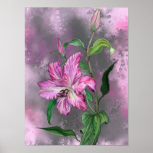 Affiche Peinture de l'affiche de fleurs de lys rose pourpr